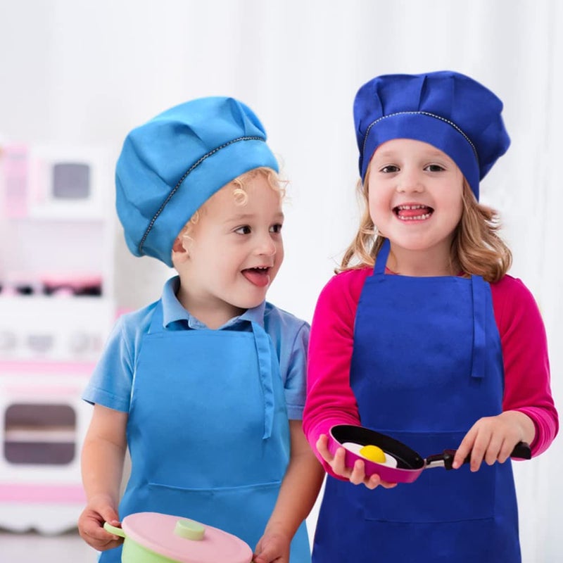 SUNLAND Kids Apron And Hat Set Children Chef Apron For Cooking Baking Painting (Blue, M) - Image 5